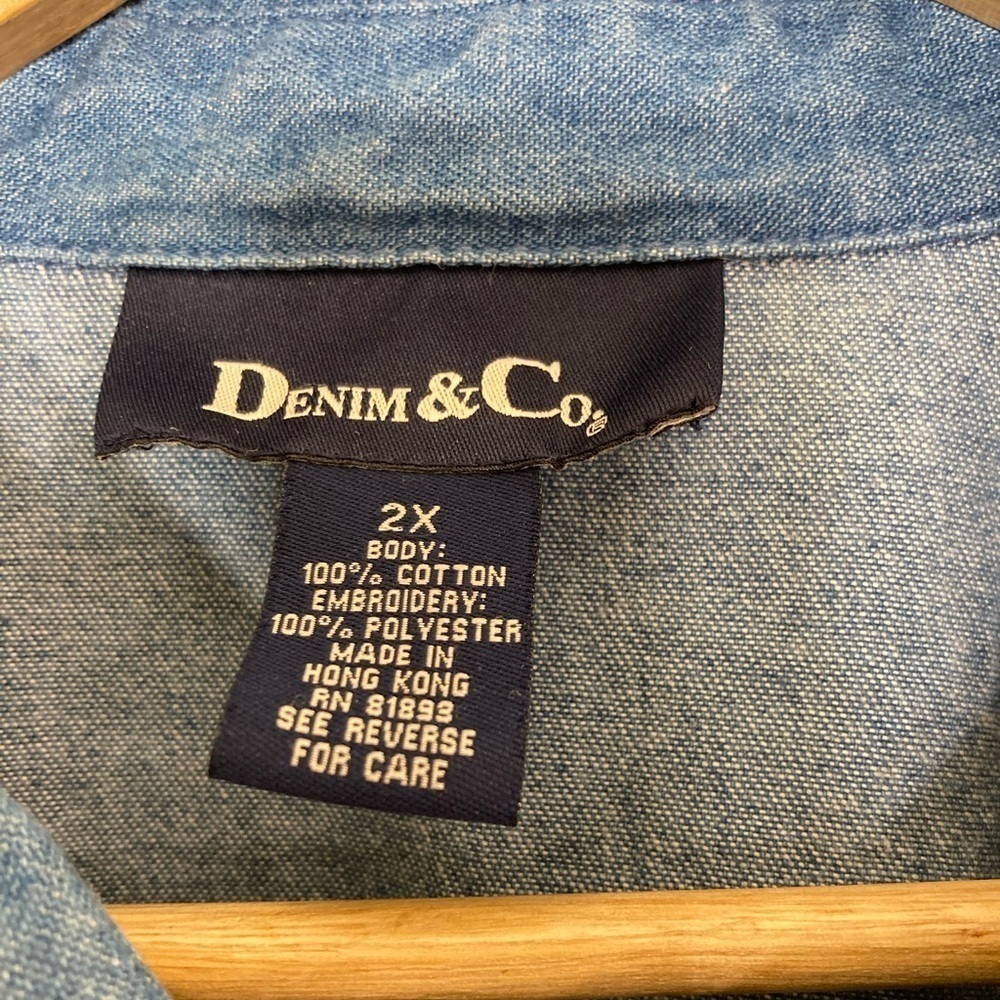 Denim & Co floral embroidery long sleeve denim shirt jacket shacket - Picture 3 of 5